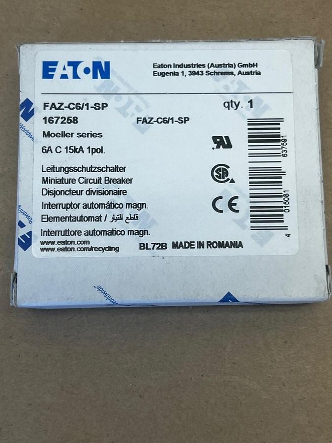 Used Eaton FAZ–C6/1–SP Miniature Circuit Breaker 6A Single Pole *FACTORY SEALED*