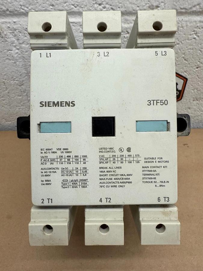 Used Siemens 3TF5011-0AP6 Contactor, 160A, 600VAC