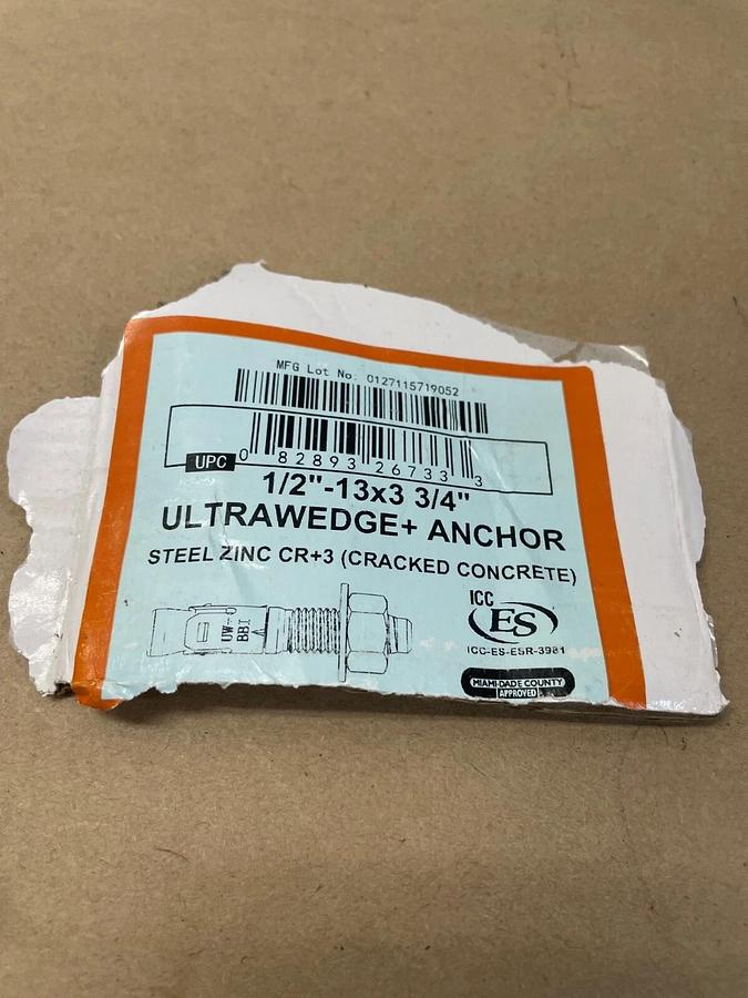 Ultrawedge + Anchor 1/2”-13x3 3/4” Steel Zinc Cr+3, Lot of 100