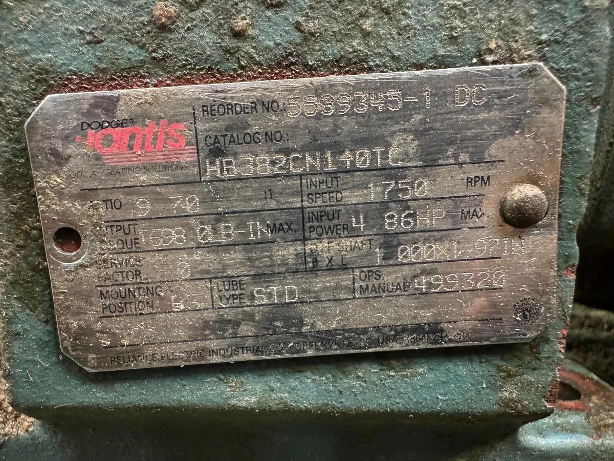 Used Dodge HB382CN140TC Gearbox, Ratio 9.7:1, w/ Reliance T56S1014A 1 Hp Motor