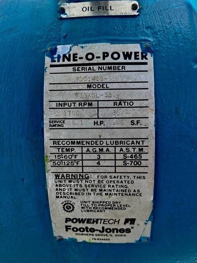 Used Foote-Jones 733XSL-38.4 Line-O-Power Inline Gear Reducer, Ratio 38.4:1