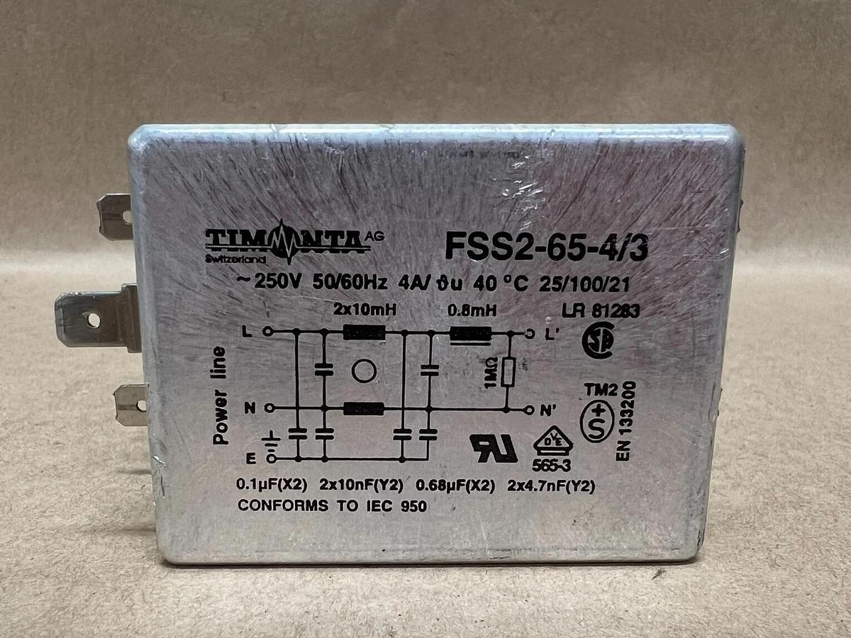 Used Timonta FSS2-65-4/3 Power Line Filter, 50/60Hz, 250V - Lot of 7