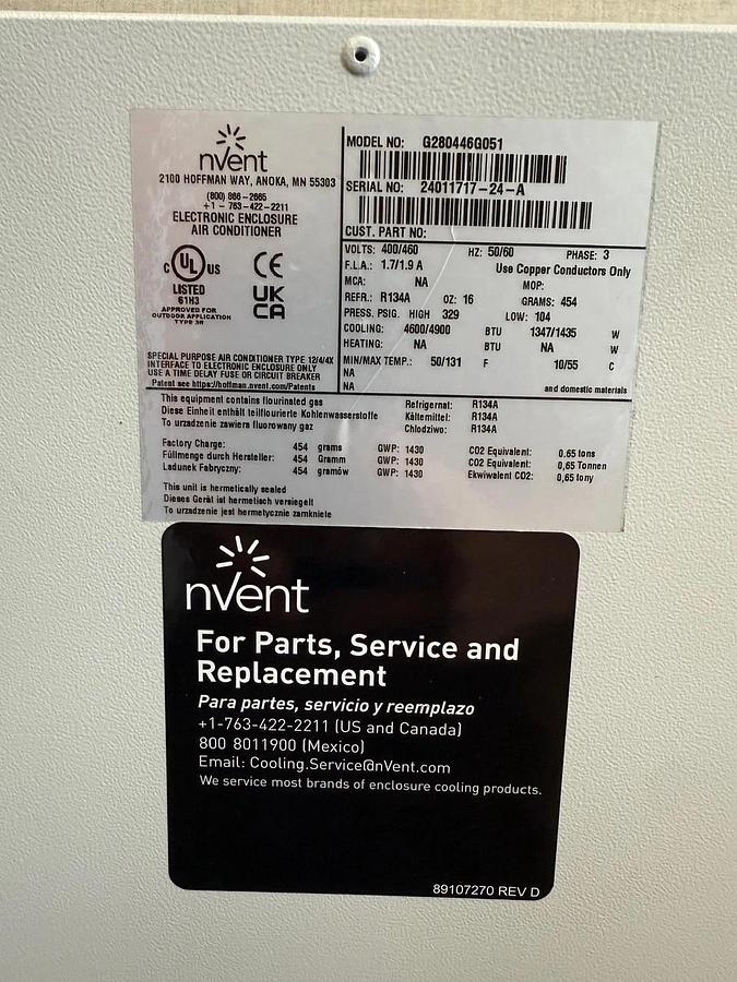 Used Nvent Hoffman G280446G051 Indoor/Outdoor AC, 4000 BTU 460V *NEW*