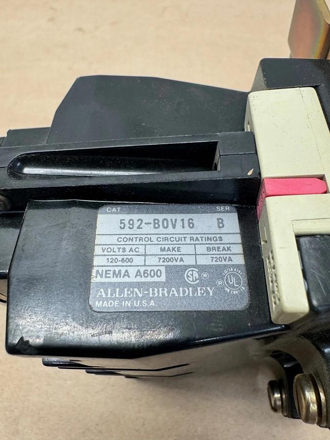 Used Allen Bradley 592-B0V16 Series B Overload Relay, NEMA A600