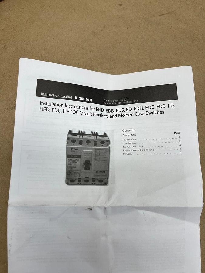 Used Eaton EHD3050 Ind Circuit Breaker Ser C, 3 Poles 50/60Hz 50A 480VAC/250VDC