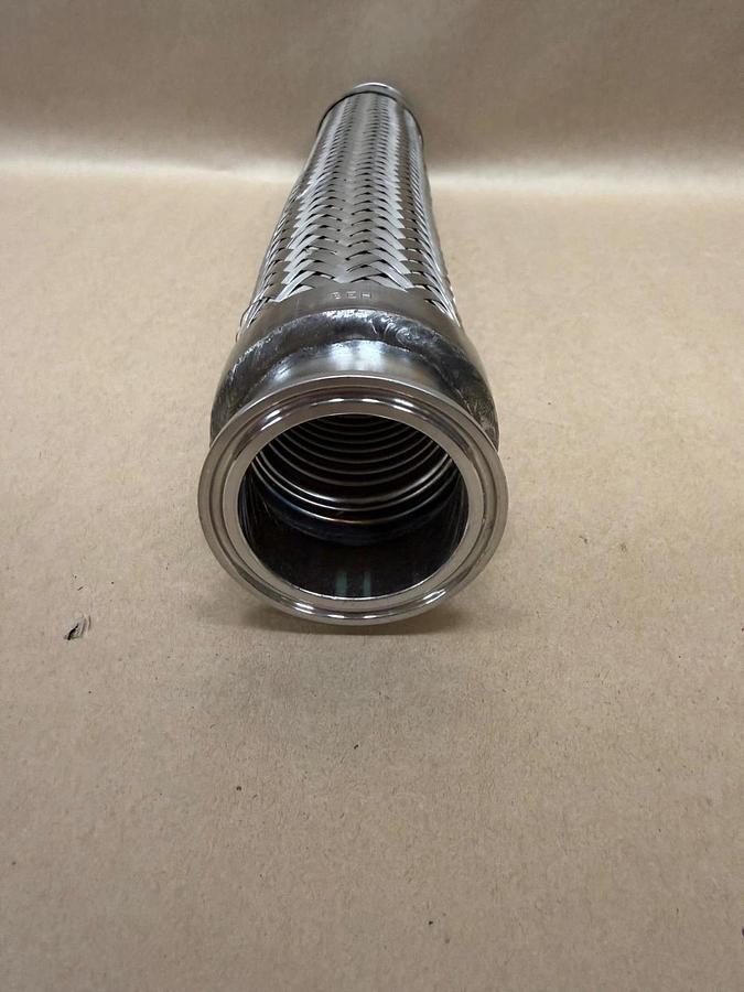 Used Sanitary Solutions SS Braided Hose 1-3/4” Dia Opening, 16-1/4” Length