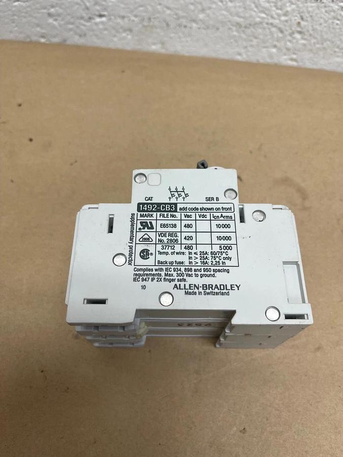 Used Allen-Bradley 1492-CB3 G060 Supplementary Protector, Series B, 6A