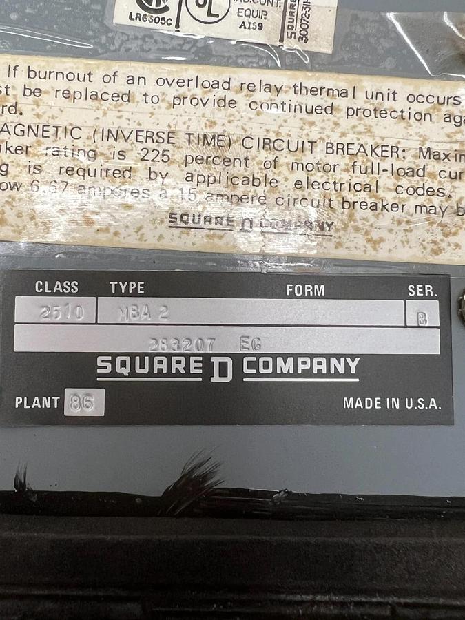 Used Square D MBA 2 Ser. B Manual Starter