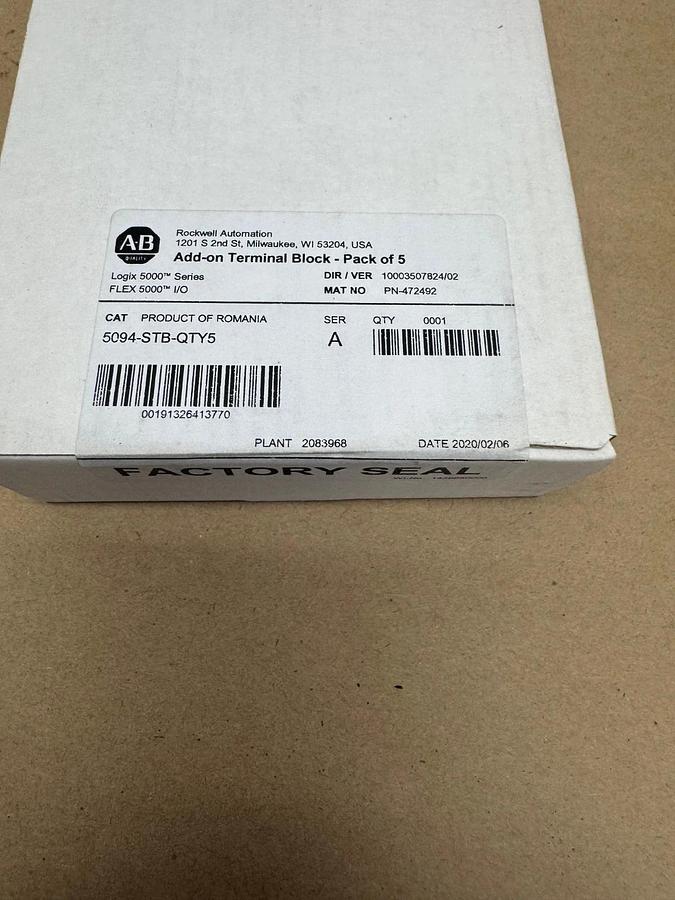 Used Allen Bradley 5094-STB-QTY5 Ser A Add On Terminal Block, 5-Pack *FACTORY SEALED*