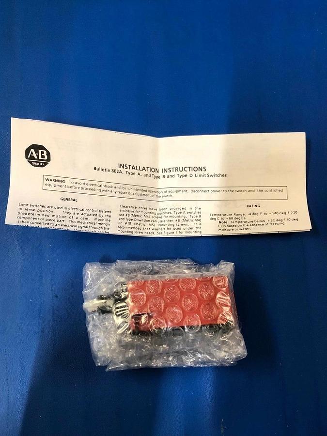 New - open box Allen Bradley A-B Limit Switch Series A 802A-B27P4-S10 Top Push Roller