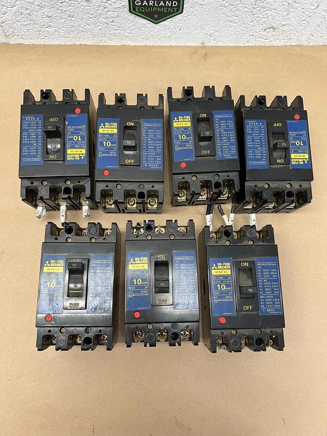 Used Mitsubishi NF30-SS 3P, 10A No-Fuse Breaker - Lot of 7