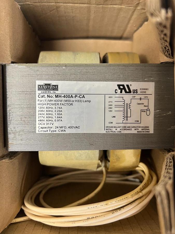 Used Keystone MH-400A-P-Kit 400W Metal Halide Ballast Kit, 5 Taps 120/208/277/480V