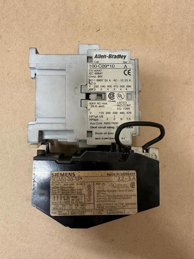 Used Allen Bradley 100-C09*10 Contactor w/ Siemens 3UA5000-1F Overload Relay