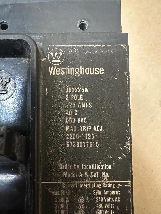 Used Westinghouse JB3225W 225A 3 Pole Circuit Breaker