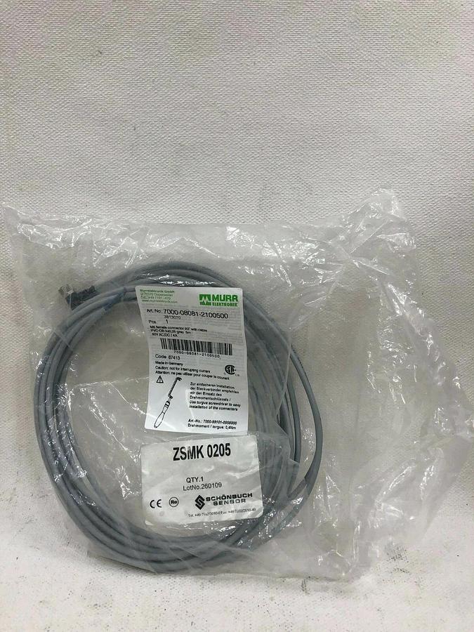 Murr Elektronik 7000-08081-2100500 M8 female connector w 5 m cable (LOT of 2)