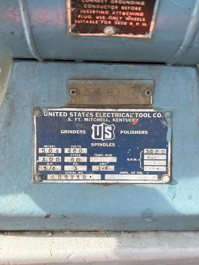 Used U.S. Electrical Tool Co. 504 Heavy Duty Grinder, 460V, 3/4HP, 3PH