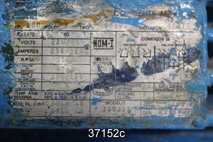 Used Westinghouse 100 HP AC Motor, Type HTCCVE #37152