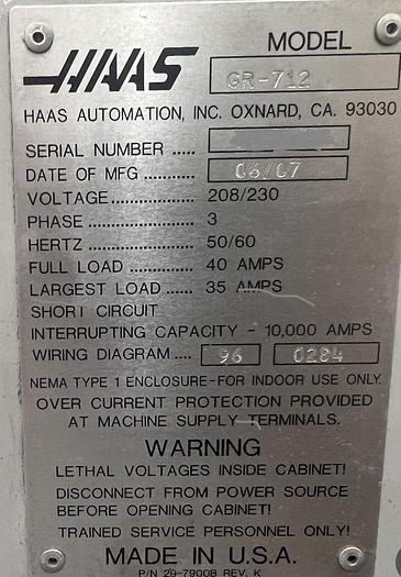 Used 2007 HAAS GR-712 CNC Ganntry Router