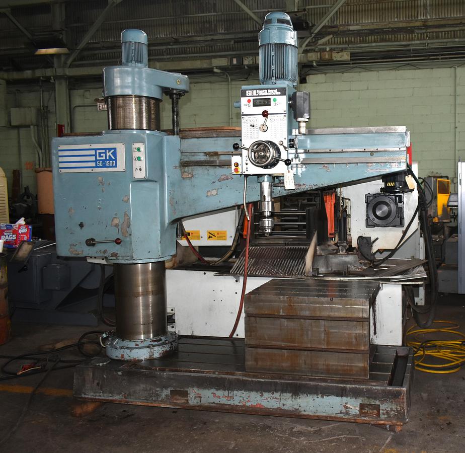 Used 5'14"SOUTH BEND "GK50-1500" RADIAL DRILL w/TAPPING - PLAIN BOX TABLE - 5 MT - HYDRAULIC CLAMPING