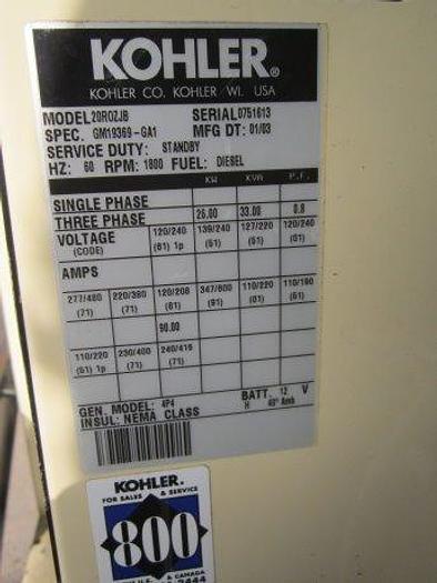 Used Generator, Diesel, 26 kW, Kohler, Self Contained, 240 Volt, #C738157