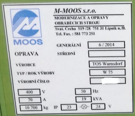 Used TOS W 75 - Boring machine - 1987