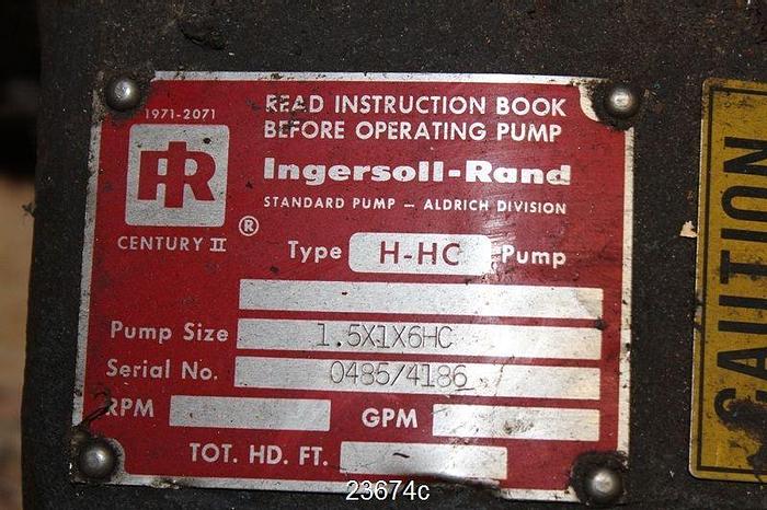 Used Ingersoll Rand H-HC Pump, 1.5X1X6Hc, Ductile Iron Casing, Stainless Steel Impeller, Ductile Stuffing Box #23674