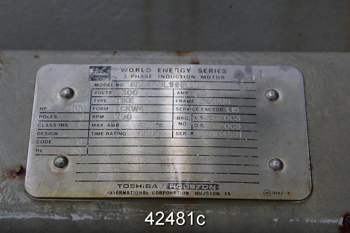 Used Toshiba 6DG400L1HH A/C Motor, 400 Hp, 1200 Rpm, 5010US Frame #42481