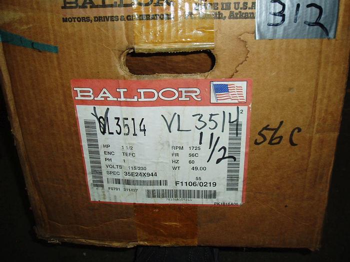 Used Motor, 1.5 HP, Baldor, 1725 RPM Out, 115/230V #S743678