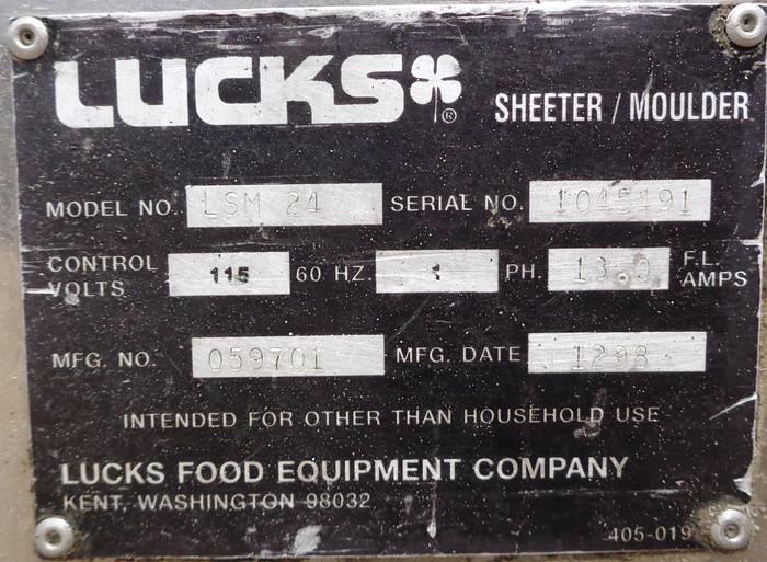 Used Sheeter, Dough, 24" x 40", S/st, Lucks, Mdl LSM-24, #C742843