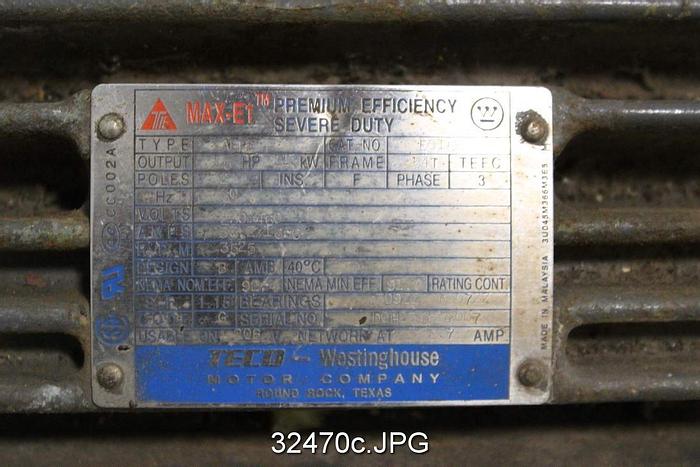 Used Teco Aehe 15Hp, 460Volts, 3535RPM Ac Motor #32470