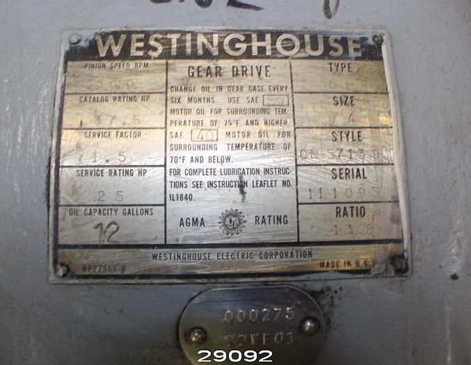 Used Westinghouse DH Parallel Shaft Gear Drive #29092