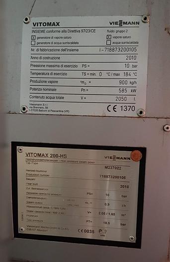Usato 2010 Caldaia Industriale a vapore, WIESMANN VITOMAX 200 - con bruciatore RIELLO ad olio