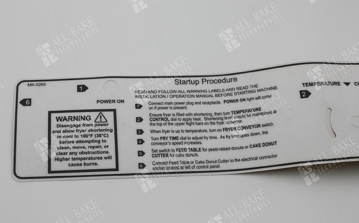 Startup Procedure Label -BELMK-0265