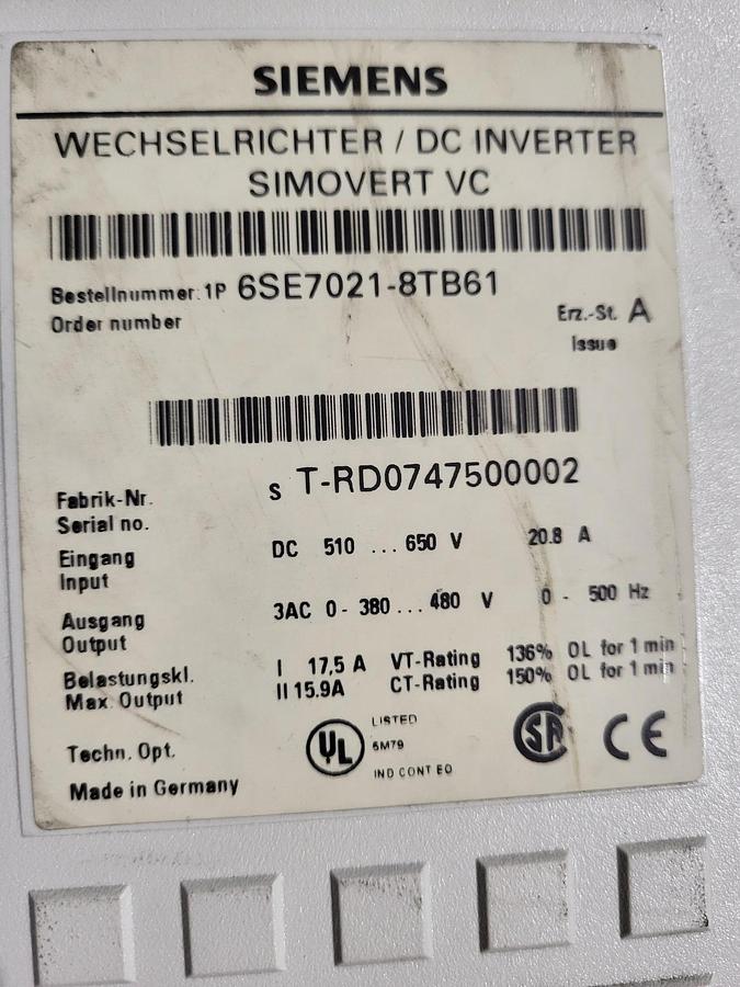 Gebraucht Siemens Inverter Simovert VC 6SE7021