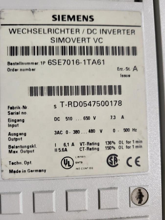 Gebraucht Siemens Inverter Simovert VC