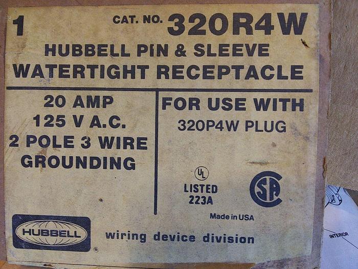 Hubbell 320R4W 20amp Pin and Sleeve Watertight Receptacle