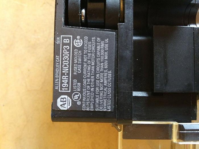 Used Allen Bradley 194-NC030P3 Fused Disconnect Switch 30amp Series B