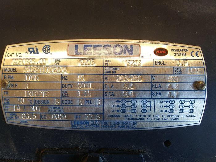 Used Leeson C182T17DK10A 3HP Motor
