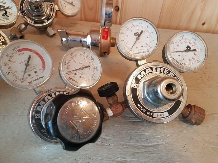 Used Matheson Regulators LOT OF 7 - 8-350, 3104-350, 48-200, 1PA-510, 8-580, 3478-A