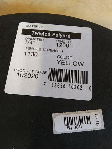Twisted Polypro Yellow Rope. Appx 1200ft. 1/4" diameter. 1130 Tensile Strength