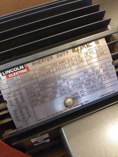 Used Lincoln Electric 4B4S5TC61Q15 Motor. *User Refurbished.