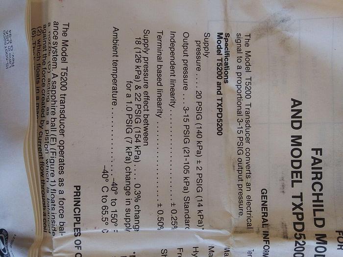 Fairchild Z14318 TB5220-9 Electric to Pneumatic Transducer