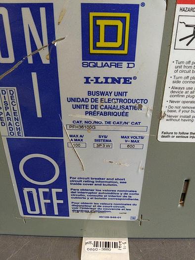Used Square D PFH36100G I-LINE 100amp Circuit Breaker Disconnector