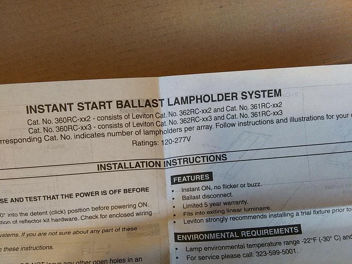 Leviton 360RC 361RC-Z02 Ballast Lampholder System Instant Start