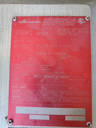 Used Cooper Crouse Hinds EBMCOFD EBMC WFD30J36 W643 W/FH36
