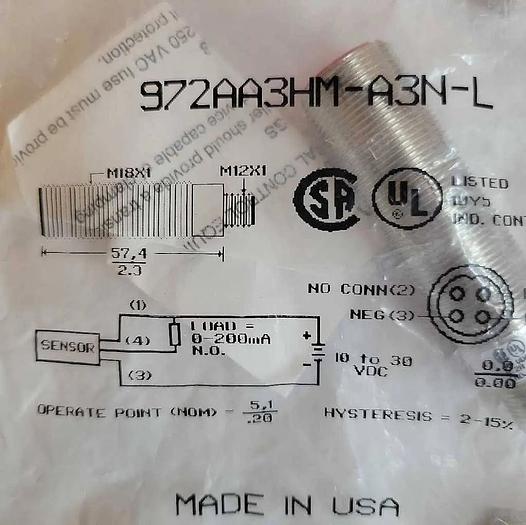 Honeywell Microswitch Sensing & Control 972AA3HM-3N-L USA New