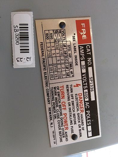 Federal Pacific Electric SP1336 Disconnect Switch