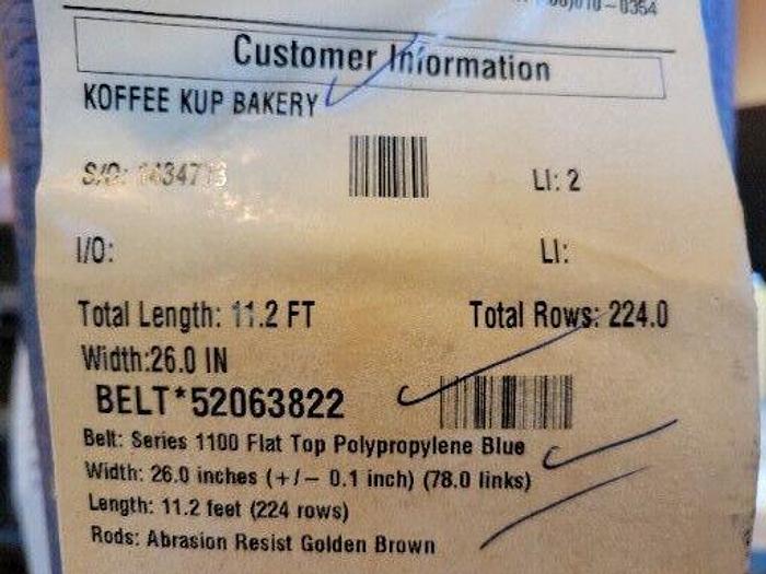 Intralox INT-S1100-FT-B26X134, 11.2' x 26", Series 1100 Flat Top, 52063822