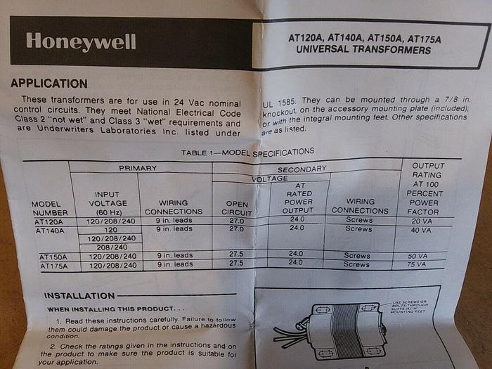Honeywell AT140A 1000 Transformer