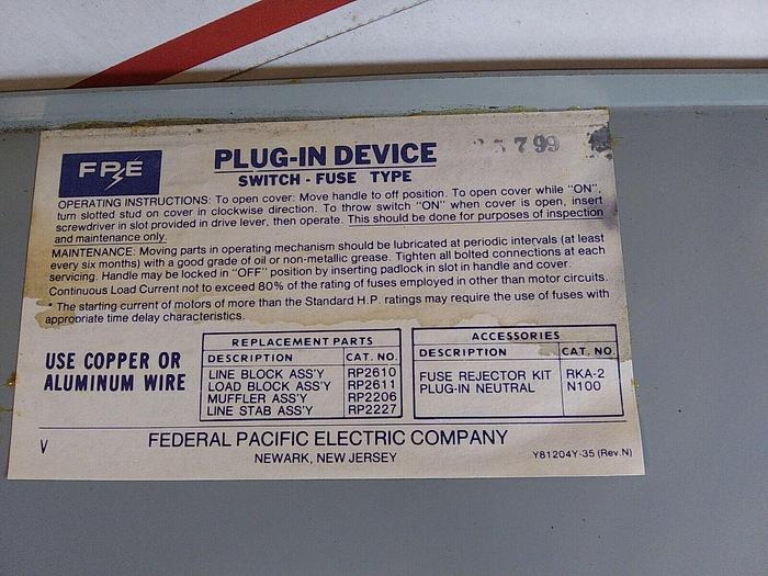 Federal Pacific Electric SP1336 Disconnect Switch